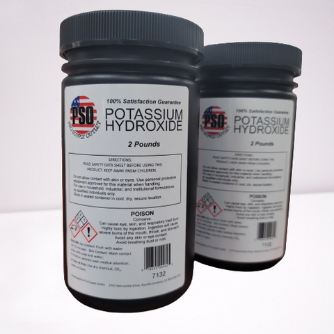 32 lbs Potassium Hydroxide Flakes KOH Caustic Potash Anhydrous KOH Dry  Electrolyte - 16 x 2lb Bottles - Lye Drain Cleaner - HDPE container with
